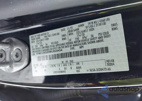 2021 Ford Escape Se z USA, uszkodzony, nr VIN 1FMCU0G65MUB28434